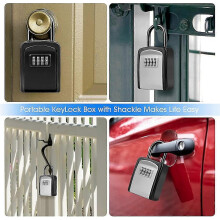 Key Lock Box with 4-Digit Combination, Waterproof Outdoor Key Safe for Door Handle, Aluminum Zinc Alloy