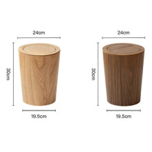 Massiver Holz-Abfalleimer mit Schwingdeckel, 9 l, runder Abfalleimer in Naturholzfarbe für Zuhause und Büro