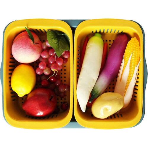 Cestello scolapiatti a doppio strato per lavare e conservare frutta e verdura, blu 1