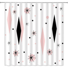 Duschvorhang im Mid-Century-Modern-Stil, Retro-Muster, rosa-schwarze Rauten, abstrakt-geometrisches Design, mit Haken