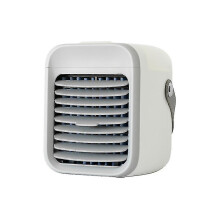 Tragbarer, wiederaufladbarer Verdunstungsklimaventilator, 300-ml-Tank, 3 Windstufen, 7 Farbleuchten, Weiß, kabellos für Zuhause, Büro und Camping