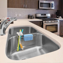 Sink Caddy for Double Bowl Kitchen Sink, Stainless Steel Sponge and Brush Holder