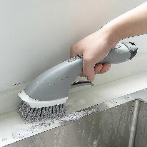 Dish Brush with Built-in Scraper and Non-Slip Handle for Pots Pans Kitchen Cleaning