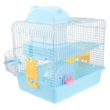 Cage pour hamster avec double couche, toboggan, roue d'exercice et abreuvoir étanche, bleu clair.