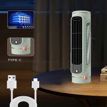 2X Automatic Remote Portable Air Conditioner Mini Cooler, 3-Speed USB Powered ABS Green, 6x8x27cm