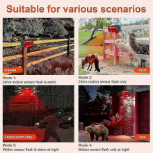Solar Outdoor Motion Sensor Alarm, 130db Dual Speaker, 13 Sounds, IP65 Waterproof, Solar & USB Powered, Red & Green