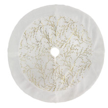 Saia para Árvore de Natal, 30 polegadas 78cm de diâmetro, pele artificial felpuda branca, padrão de azevinho dourado, dupla camada, fecho de velcro