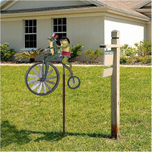Scultura da giardino vintage in metallo, girandola a forma di rana bicicletta mulino a vento in ferro battuto per esterni patio prato
