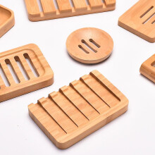 Bamboo Wood Soap Dish Holder with Drain for Shower, Bathroom, Kitchen Sink Countertop