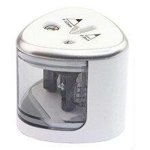 Electric Pencil Sharpener, Dual Different Size Holes, Battery Powered Portable Light Weight Plastic Pencil Sharpener with Protective Lid