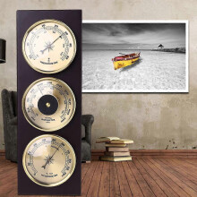 Wetterstation mit Barometer, Thermometer, Hygrometer und Zifferblatt, 3-teiliges Set, 31 cm x 11 cm, Holzrahmen, Wandmontage