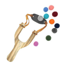 Wooden Sling Shot, Solid Wood Toy with 20 Assorted Plush Balls, for Outdoor Hunting Catapult Game, Attention Training