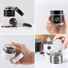 Coffee Canister Travel Jar, 1.4 oz Mini Airtight Stainless Steel And Glass, For Coffee Beans Grounds Keeps Food Fresh