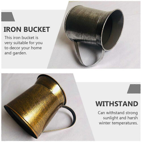 Metal Flower Planter Bucket, Iron, Rustic Silver, 2-Pack, 9x8cm Smooth Surface 2