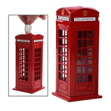 Salvadanaio a forma di cabina telefonica britannica, lega di zinco, superficie trasparente, decorazione da scrivania 14x6,1 cm rosso