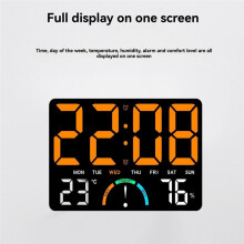 Digital Wall Clock with Large LED Display Date Temperature&Humidity,Modern Electric Wall Clock for Bedroom, Classroom A