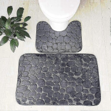 Bath Mats Set 2 Piece Non Slip U-Shape Contour Toilet Pedestal Mat Absorbent Polyester Flannel Gray 80x50cm 50x40cm