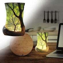 Lampada da tavolo in resina, motivo ad albero nella foresta, luce calda soffusa, 7x7x9,5 cm, per decorazione domestica
