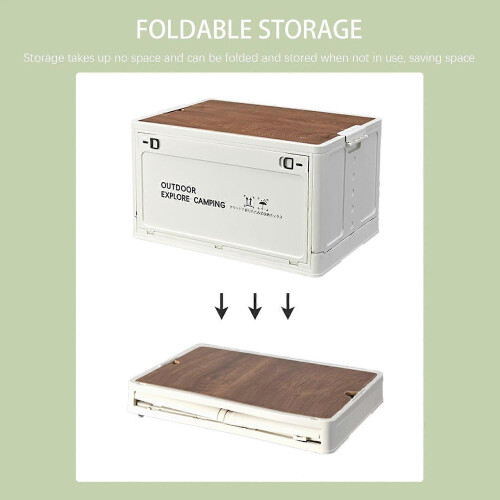 Foldable Storage Bin with Wooden Lid for Garage Camping Organization Stackable Tools Box 1