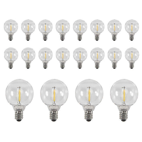 G40 LED Replacement Light Bulbs 20 Pcs, E12 Screw Base, Shatterproof Clear Plastic, compatible with Solar String Lights, 3Volt Warm Glow 2