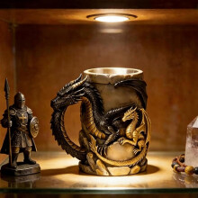 Caneca Colecionadora de Dragões Duplos, Aço Inoxidável 304, Decoração Gótica Medieval, Compatível com Máquina de Lavar Louça