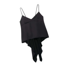 Women Casual Spaghetti Strap V Neck Asymmetrical Cami-Black M