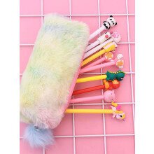 Astuccio in peluche, 21 x 9 x 6 cm, multicolore arcobaleno, morbido contenitore per cancelleria per la scuola e l'uso quotidiano.