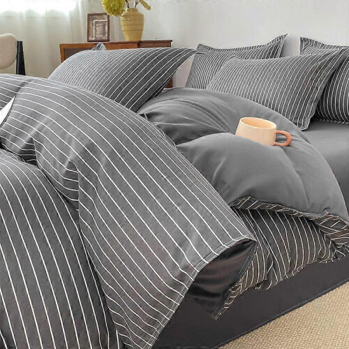 Japanese Style Plaid Bedding Set 1.5m 4-Piece Light Pink Polyester 2
