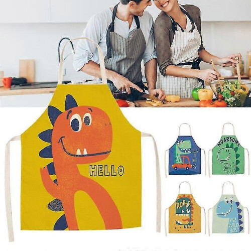 Apron Flax Floral Print Long Bib Kitchen with Neck Strap Waist Tie Large Coverage