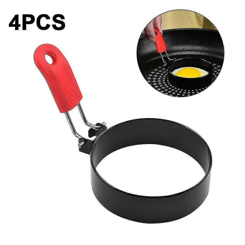 4 Pack Silicone Round Egg Rings, Foldable Handle, Includes Silicone Brush, for Pancakes, Fried Eggs, Sandwiches Cooking