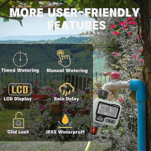 Smart Irrigation Timer, Large LCD Display, IPX5 Waterproof, Automatic Manual Delayed Sprinkler Control for Garden Watering 1