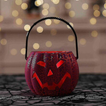 Halloween Pumpkin Lantern with LED Lights and Music Voice Control Wearable Purple