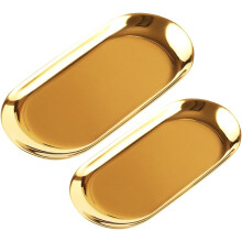 2 bandejas ovaladas para joyería de acero inoxidable, elegantes, con superficie resistente a las grietas y color dorado.
