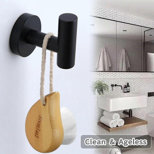 Stainless Steel Wall Towel Hook Matte Black Angled Bathrobe Rack for Kitchen Bathroom 1