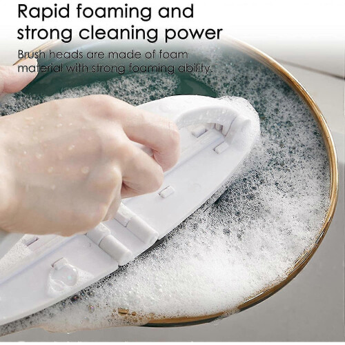 Kitchen Scrub Sponge with Handle, Deep Cleaning Brush for Dishes, 2 Pack, White 1