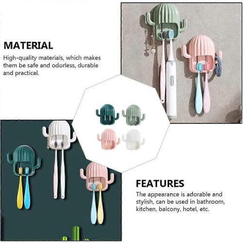 Cactus Toothbrush Holder Wall-Mounted Self-Adhesive Bathroom Organizer 4Pcs 1