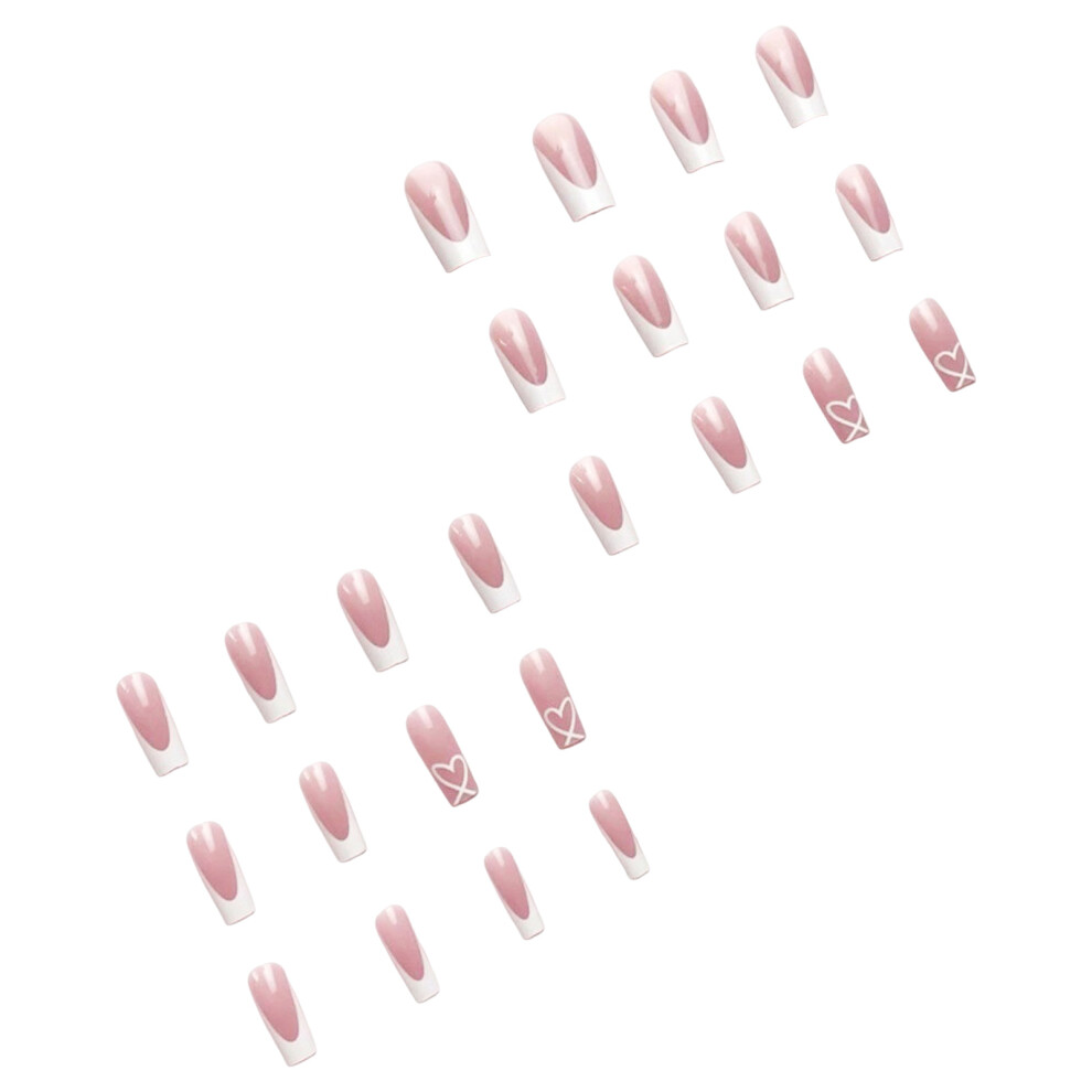 Creation-3C French Tip Fake Nails - Pink & White, Unbreakable