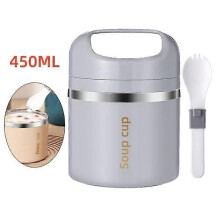 Insulated Food Container 450ml Stainless Steel Thermos Portable Light Grey with Folding Spoon