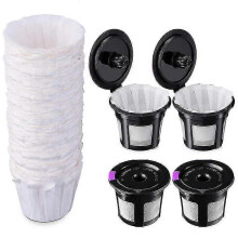 Reusable K Cups, 4 Pack with 100 Unbleached Disposable Paper Filters, compatible with Keurig 1.0 2.0 Brewers, Food-grade Stainless Steel Mesh