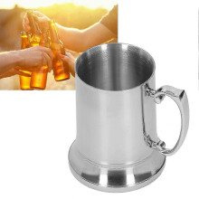 Stainless Steel Mug with Handle, Flat Bottom Mirror Exterior Brushed Interior for Bar Hotel Home Use