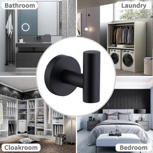 Stainless Steel Wall Towel Hook Matte Black Angled Bathrobe Rack for Kitchen Bathroom 2