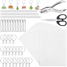 Kit med 152 Krympplastark, 20 Krymppapper för Konst, Hålslag, Sax, Nyckelringar, Kedjor, Hoppringar för Barn