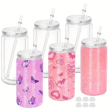 Conjunto de 6 Garrafas de Água de Plástico com Parede Dupla de 473 Ml (16 Oz) com Tampas e Canudos, para Fazer Copos de Neve DIY com Furos