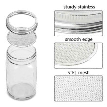 Tapas para germinar, paquete de 4, acero inoxidable de 86 mm, compatibles con tarros Mason de boca ancha, para drenaje, ventilación y germinación.