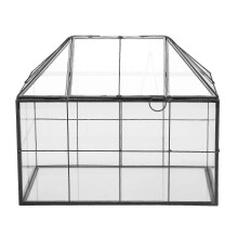 Geometrisches Glas Terrarium Hausform, schwarz, handgefertigt, mit Schwingdeckel Belüftung, 22 x 13,5 x 18 cm, Innen Pflanzgefäß