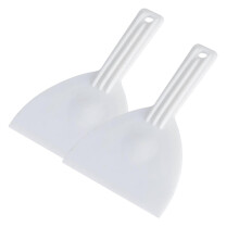 Juego de 2 raspadores de masa de plástico con mango ergonómico para manipulación de alimentos.