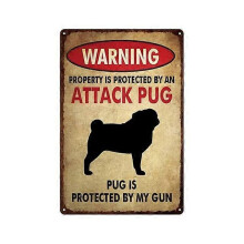 Placa de Aviso de Metal, Alumínio Resistente à Intempéries, 8x12 Polegadas, Texto Cachorro Pug Engraçado, Decoração de Parede