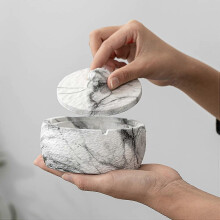 Cenicero antirrobo con tapa, cenicero de hormigón estilo mármol, para salón, dormitorio, jardín exterior, 10 cm x 8,5 cm