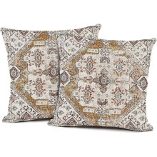 Throw Pillow Covers 2 Pack Square Burlap Persian Vintage Antique Carpet Print 20 x 20 Inches for Home Decor