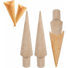 3 Set Wooden Waffle Cone Molds, Reusable Durable Baking Tools, 18cm Length for Homemade Ice Cream Cones